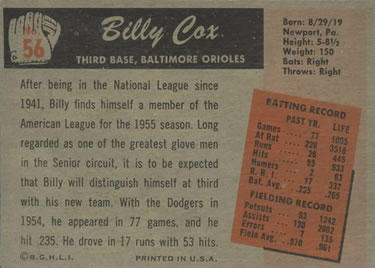 Billy Cox  baseball card collectible - Main Image 2