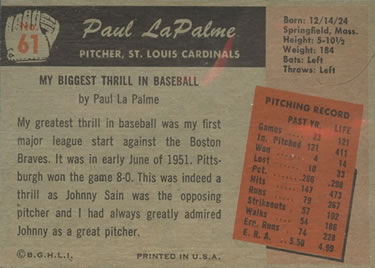 Paul LaPalme  baseball card collectible - Main Image 2
