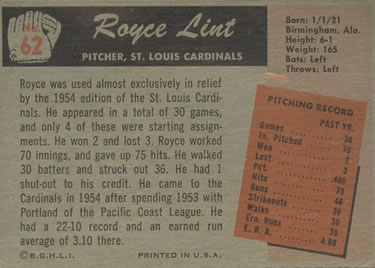 Royce Lint  baseball card collectible - Main Image 2