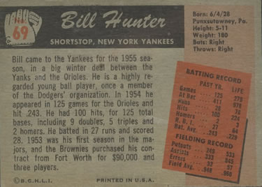 Billy Hunter  baseball card collectible - Main Image 2