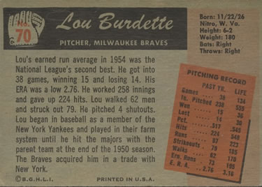 Lew Burdette  baseball card collectible - Main Image 2
