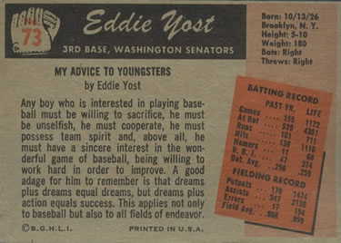 Eddie Yost  baseball card collectible - Main Image 2