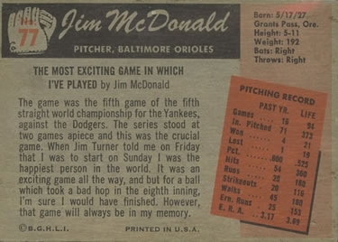 Jim McDonald  baseball card collectible - Main Image 2