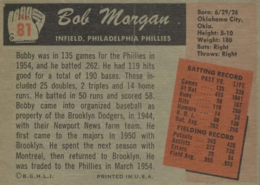 Bobby Morgan  baseball card collectible - Main Image 2