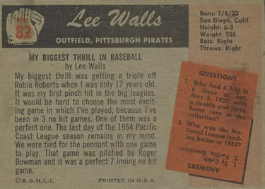 Lee Walls  baseball card collectible - Main Image 2
