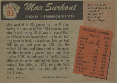 Max Surkont  baseball card collectible - Main Image 2