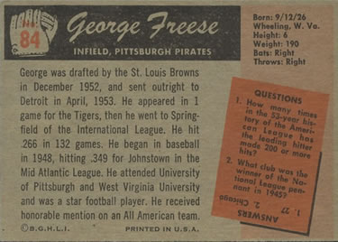 George Freese  baseball card collectible - Main Image 2