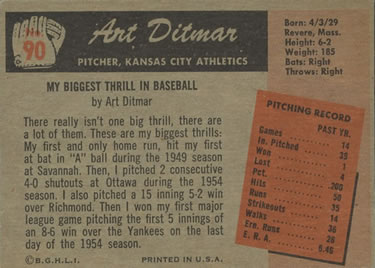Art Ditmar  baseball card collectible - Main Image 2