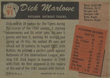 Dick Marlowe  baseball card collectible - Main Image 2