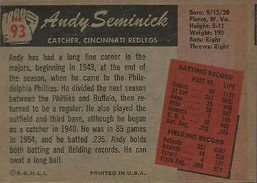Andy Seminick  baseball card collectible - Main Image 2