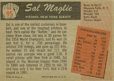 Sal Maglie  baseball card collectible - Main Image 2