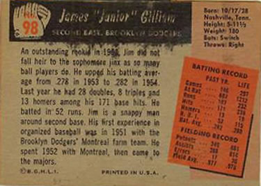James "Junior” Gilliam  baseball card collectible - Main Image 2
