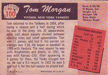 Tom Morgan  baseball card collectible - Main Image 2