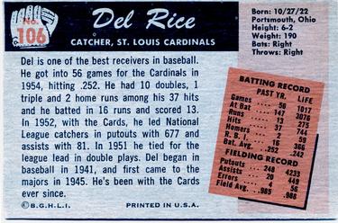 Del Rice  baseball card collectible - Main Image 2