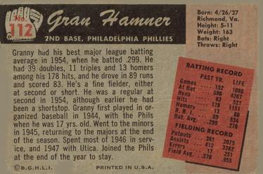 Granny Hamner  baseball card collectible - Main Image 2