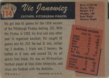 Vic Janowicz  baseball card collectible - Main Image 2