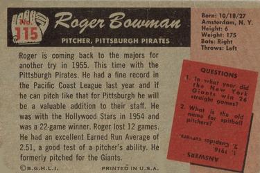 Roger Bowman  baseball card collectible - Main Image 2