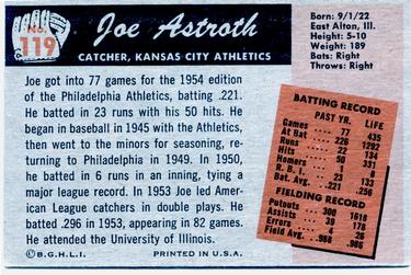 Joe Astroth  baseball card collectible - Main Image 2