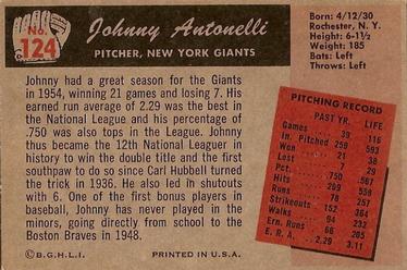 Johnny Antonelli  baseball card collectible - Main Image 2