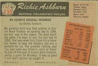 Richie Ashburn  baseball card collectible - Main Image 2