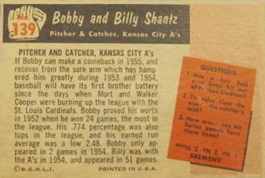 Bobby Shantz / Billy Shantz  baseball card collectible - Main Image 2