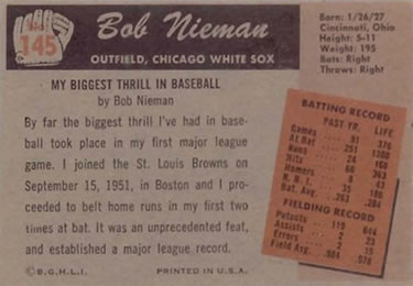 Bob Nieman  baseball card collectible - Main Image 2