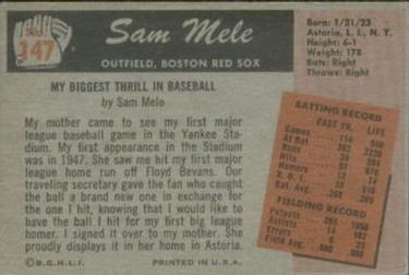 Sam Mele  baseball card collectible - Main Image 2