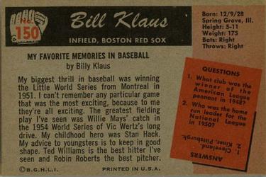 Billy Klaus  baseball card collectible - Main Image 2