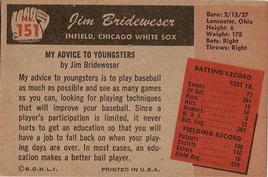 Jim Brideweser  baseball card collectible - Main Image 2