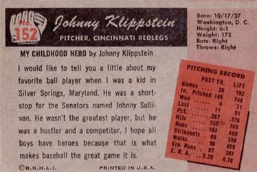 Johnny Klippstein  baseball card collectible - Main Image 2