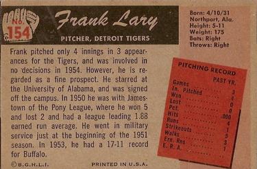 Frank Lary  baseball card collectible - Main Image 2