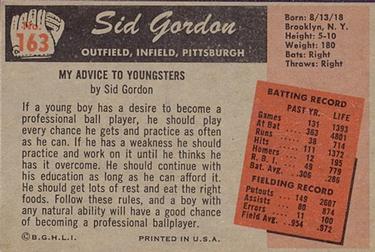 Sid Gordon  baseball card collectible - Main Image 2