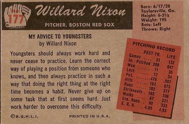 Willard Nixon  baseball card collectible - Main Image 2