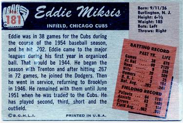 Eddie Miksis  baseball card collectible - Main Image 2