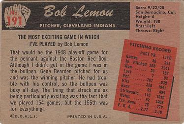 Bob Lemon  baseball card collectible - Main Image 2