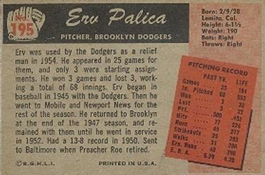Erv Palica  baseball card collectible - Main Image 2