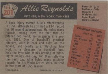 Allie Reynolds  baseball card collectible - Main Image 2