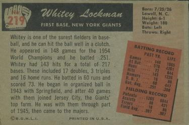 Whitey Lockman  baseball card collectible - Main Image 2