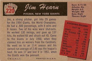 Jim Hearn  baseball card collectible - Main Image 2