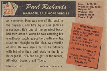 Paul Richards  baseball card collectible - Main Image 2