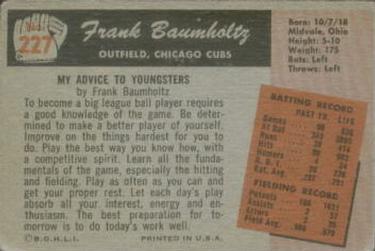 Frank Baumholtz  baseball card collectible - Main Image 2