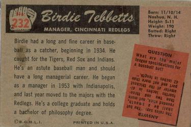 Birdie Tebbetts  baseball card collectible - Main Image 2