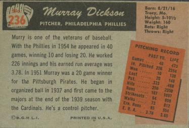 Murry Dickson  baseball card collectible - Main Image 2