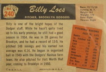 Billy Loes  baseball card collectible - Main Image 2