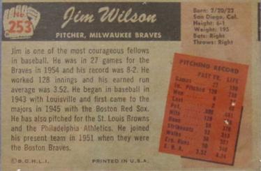 Jim Wilson  baseball card collectible - Main Image 2