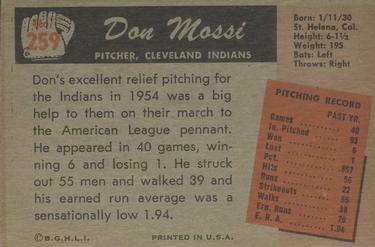Don Mossi  baseball card collectible - Main Image 2