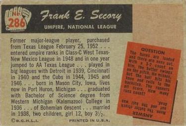 Frank Secory  baseball card collectible - Main Image 2