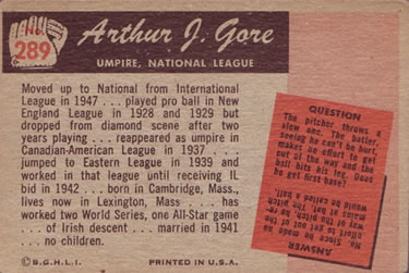 Arthur J. Gore  baseball card collectible - Main Image 2