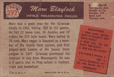 Marv Blaylock  baseball card collectible - Main Image 2