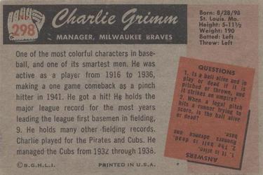 Charlie Grimm  baseball card collectible - Main Image 2
